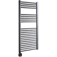 Sanicare Carini elektrische Wifi radiator 112x60cm gunmetal met thermostaat zwart linksonder