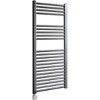 Sanicare Carini elektrische Wifi radiator 112x45cm gunmetal met thermostaat zilver linksonder