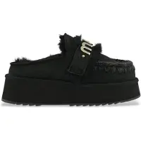 Mou Mouvoor vrouwen. MU.FW681006A Echo Leren Klompen met Logo op Zwarte Band (39), Leer, 3 tot 5 cm, Geen, Casual