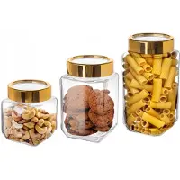 Altom Design Glazen Pot Set 3 stuks - Goudkleurige Deksel