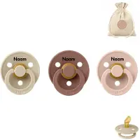 BIBS fopspenen anatomisch met naam - maat 2 - vanilla, woodchuck en blush + BolleToet speenzakje