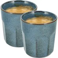 Discountershop Koffiekopjes Set van 2 – Blauw Glazuur Bekers 200ml Zonder Oor – Keramische Espresso Kopjes en Cappuccino Bekers – Aardewerk Koffiemokken – Voor Koffie, Thee en Horeca Gebruik