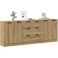 vidaXL Dressoirs 3 st 60x30x70 cm bewerkt hout artisanaal eikenkleurig