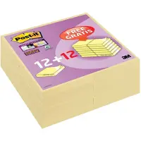 Post-It Super Sticky Notes 76 x 76 mm Kanariegeel 24 Blokken van 90 Vellen Voordeelpak 12 blokken + 12 GRATIS