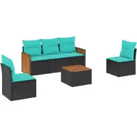 vidaXL 6-delige loungeset voor de tuin met kussens, zwart kunststofvlechtwerk