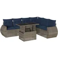 vidaXL 7-delige loungeset voor buiten, met kussens, grijs, kunststof riet