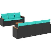 vidaXL 8-delige loungeset voor de tuin met kussens, zwart kunststof vlechtwerk