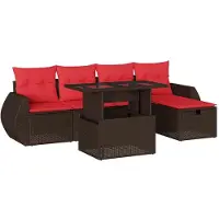 vidaXL 6-delige tuinbankset met kussens, bruin polyrotan
