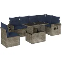 vidaXL 7-delige loungeset voor buiten, met kussens, grijs, kunststof riet