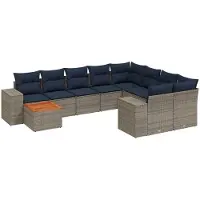 vidaXL 10-delige loungeset voor buiten, met kussens, grijs, kunststof vlechtwerk