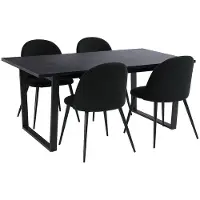 Ebuy24 Tilst eethoek eettafel zwarte marmerprint 90x160 4 stoelen velours zwart.