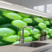 KitchenYeah Keuken achterwand 400x80 cm - Spatscherm zelfklevend Druiven - Groen - Druppels - Muurbeschermer - Spatwand fornuis