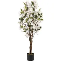 Costway Kunstboom met bloemen, 120 cm, kunstplant in pot, kunstmatige bougainvillea boom, nep potplant, kunstplanten voor binnen en buiten, slaapkamer, kantoor, tuindecoratie (wit, 1)