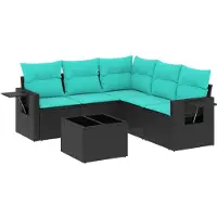 vidaXL 6-delige loungeset voor de tuin met kussens, zwart kunststofvlechtwerk