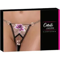 Cottelli - string slip dames - geborduurde lelie - zwart wit - M/L