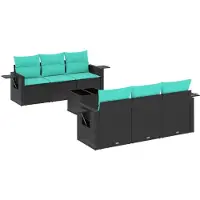 vidaXL 7-delige loungeset voor buiten met kussens, zwart kunststofvlecht