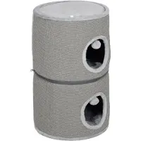 PawHut Modulaire krabpaal voor katten, krabpaal met afneembare rits, 3 niveaus, twee ballen, kattenhol en schuilplaats, hoogte 69 cm, grijs