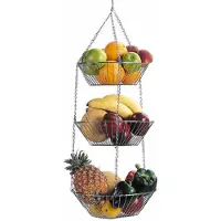 Kitchencraft Ophangbaar Opbergrek - metaal set van 3 keuken opbergmanden met ketting en haak zilver