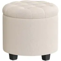 Songmics Ronde voetenbank met opbergruimte, lichtbeige