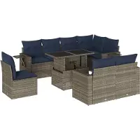 vidaXL 9-delige loungeset voor de tuin met kussens, grijs, kunststof vlechtwerk