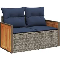 vidaXL Tuinbank met kussens 2-zits poly rattan grijs