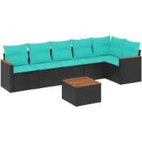 vidaXL 7-delige loungeset voor buiten met kussens, zwart kunststofvlecht