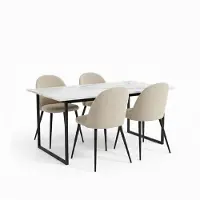 Ebuy24 Tilst eethoek eettafel wit marmerprint 90x160 4 stoelen velours beige.