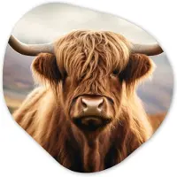 MuchoWow Organische wanddecoratie 90x90 cm - Organisch schilderij Schotse hooglander - Landschap - Dier - Muurdecoratie woonkamer - Kamer decoratie - Schilderijen - Muurcirkel aesthetic