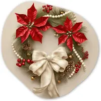 MuchoWow Organische wanddecoratie 90x90 cm - Organisch schilderij Deurkrans - Strik - Kerst - Rood - Groen - Muurdecoratie woonkamer - Kamer decoratie - Schilderijen - Muurcirkel aesthetic