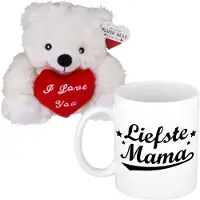 Out of the blue Moederdagcadeau - knuffelbeer en koffiemok - cadeau - liefste mama - mokken