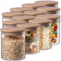 Kadax Glazen Voedselcontainers met Bamboe Deksel - Set van 12 stuks, 800ml