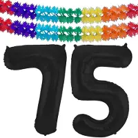 Folat folie ballonnen - Leeftijd cijfer 75 - zwart - 86 cm - en 2x feestslingers gekleurd 600 cm - versiering - feestartikelen