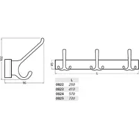 Hermeta Kapstok + kapstokhaak, Hoedhaakrail 0822-0825 5 haken Uitsteeksel 96 mm Lichtmetaal zilver geanodiseerd Hoogte 102 mm