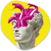 MuchoWow Organische wanddecoratie 40x40 cm - Organisch schilderij Buste - Slangen - Geel - Muurdecoratie woonkamer - Kamer decoratie - Schilderijen - Muurcirkel aesthetic