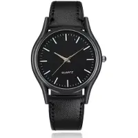 LGT JWLS LGT Stijlvol herenhorloge met zwarte leren band en zwarte wijzerplaat