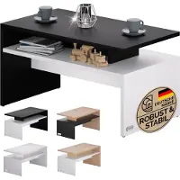 Casaria Salontafel – Opbervak 92x51x48cm Krasbestendig – Wit Zwart