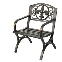 Relaxdays tuinstoel, met armleuningen, extra breed, metaal, antieke tuinstoel, afmetingen: 85,5 x 60 x 56 cm, zwart/brons