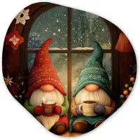 MuchoWow Organische wanddecoratie 90x90 cm - Organisch schilderij Gnooms - Kerst - Raam - Kleurrijk - Muurdecoratie woonkamer - Kamer decoratie - Schilderijen - Muurcirkel aesthetic