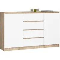Akord Ladekast K160 met 4 Lades en 2 Deuren / Furniture Factory / Sonoma Eik - Wit / 160 x 99 x 40 cm
