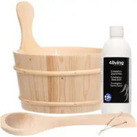 4Living Sauna emmer, lepel en 500 ml Euca opgietmiddel - Sparren