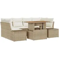 vidaXL Tuinbank Set 7 st Beige Poly rattan