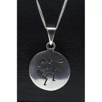 MOOYE ® - Collectie Zilveren Indiaan Kokopelli rond enkel 2 hopi style ketting hanger