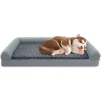 Costway Orthopedisch hondenbed, groot, hondenbank met hondenkussen, schuim, afneembare wasbare overtrek, verhoogde randen, hondenbank voor grote en middelgrote honden, grijs (L-113 x 89 x 18 cm)