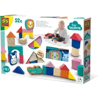 SES Creative - Tiny Talents - Houten bouwblokken - 52-delige set - Montessori blokken - vrolijke kleuren - eindeloos te combineren Speelgoed 1 Jaar
