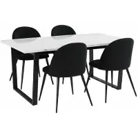 Ebuy24 Tilst eethoek eettafel wit marmerprint 90x160 4 stoelen velours zwart.