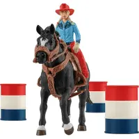 Schleich Farm World - 7-delige Barrel Racing Set - Western Rodeo speelgoedspeelset met Cowgirl beeldje, paardenfiguur en accessoires - Realistisch bo