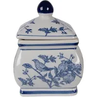 Clayre & Eef Voorraadpot Deksel 13x13x17 cm Wit Blauw Keramiek