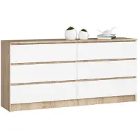 Akord Ladekast K160 met 6 Lades / Furniture Factory / Sonoma Eik - Wit / 160 x 77 x 40 cm