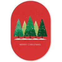 MuchoWow Muurovaal 60x90 cm - Ovale wanddecoratie Minimalistisch - Kerstbomen - Rood - Sneeuw - Ovalen schilderij - Muurdecoratie woonkamer - Kamer decoratie - Schilderijen - Wandcirkel