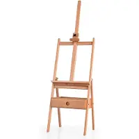 Costway Ezel met plank en lade, schildersezel van beukenhout, verstelbare schildersezel voor schildersdoeken tot 92 cm, vloerezel